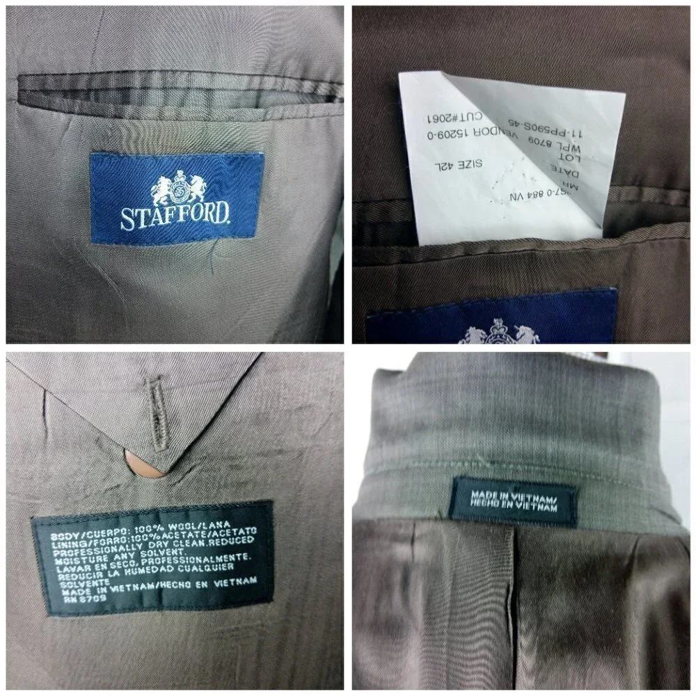 Stafford 42L Wool 3 Button Brown Birdseye Suit Blazer Jacket